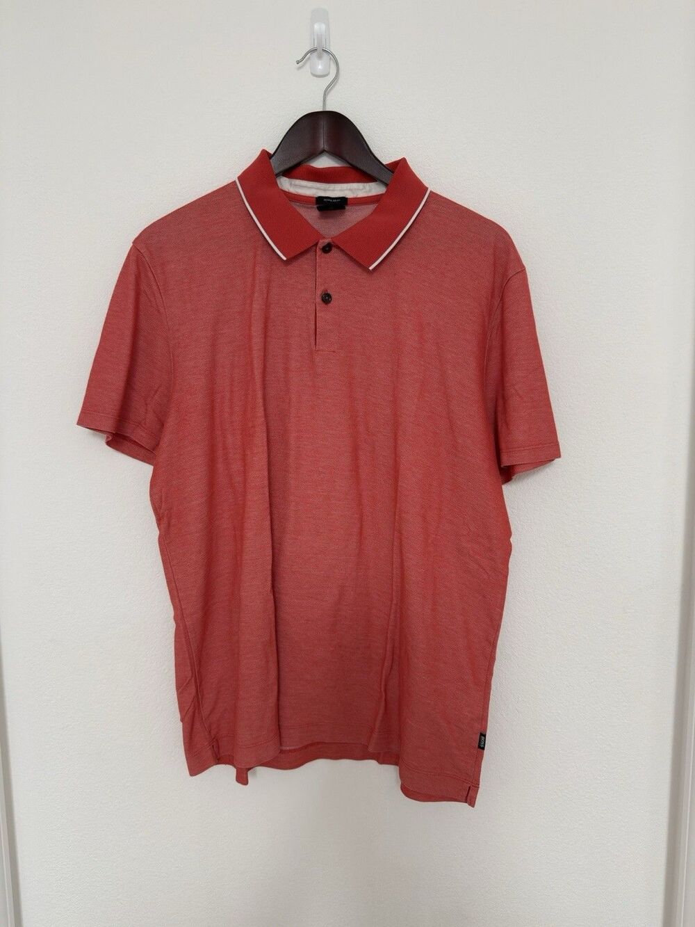 Hugo Boss Mens Mercerized Cotton Polo Shirt Orange Tipped Collar XXL Fits L